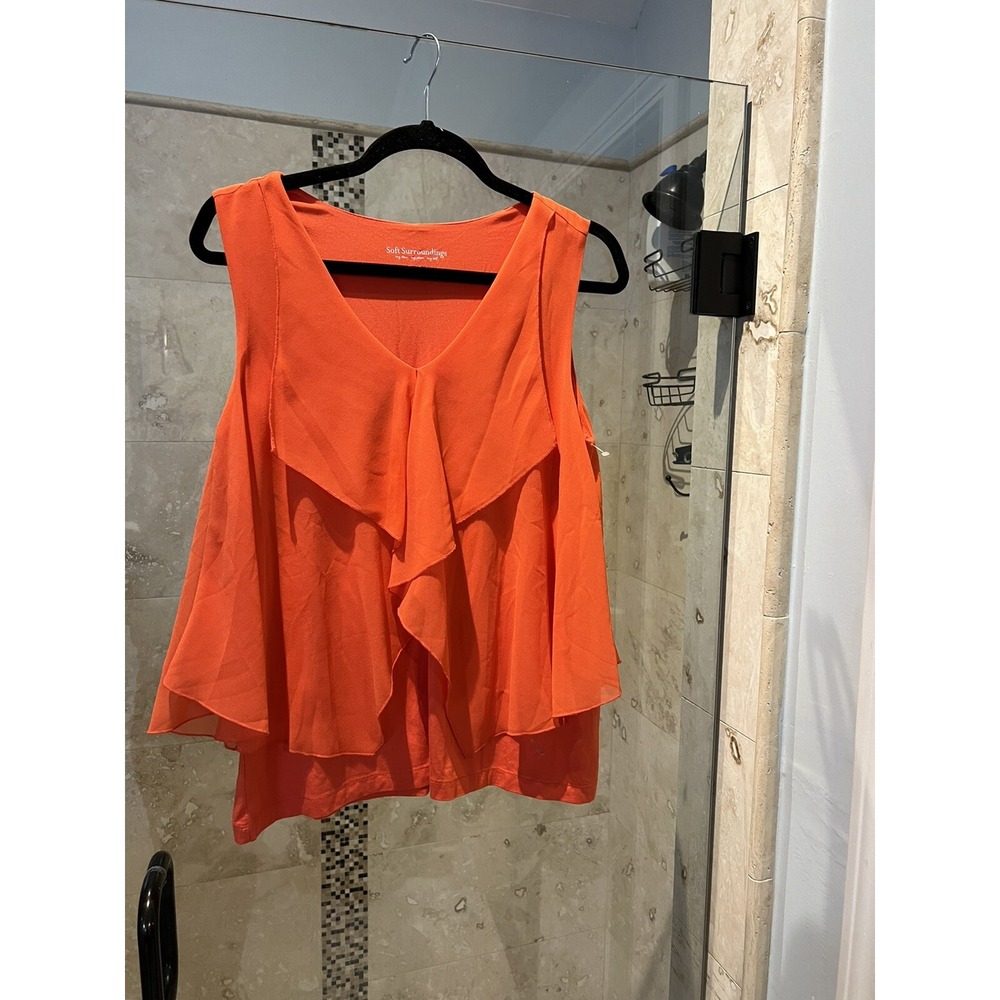 Soft Surroundings Summer Fling Tunic Top Petite Small Orange Chiffon Tank